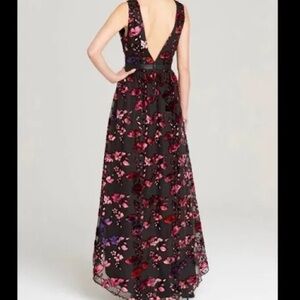 NWT Alice Olivia black sheer gown with pink burnout flowers, size 2